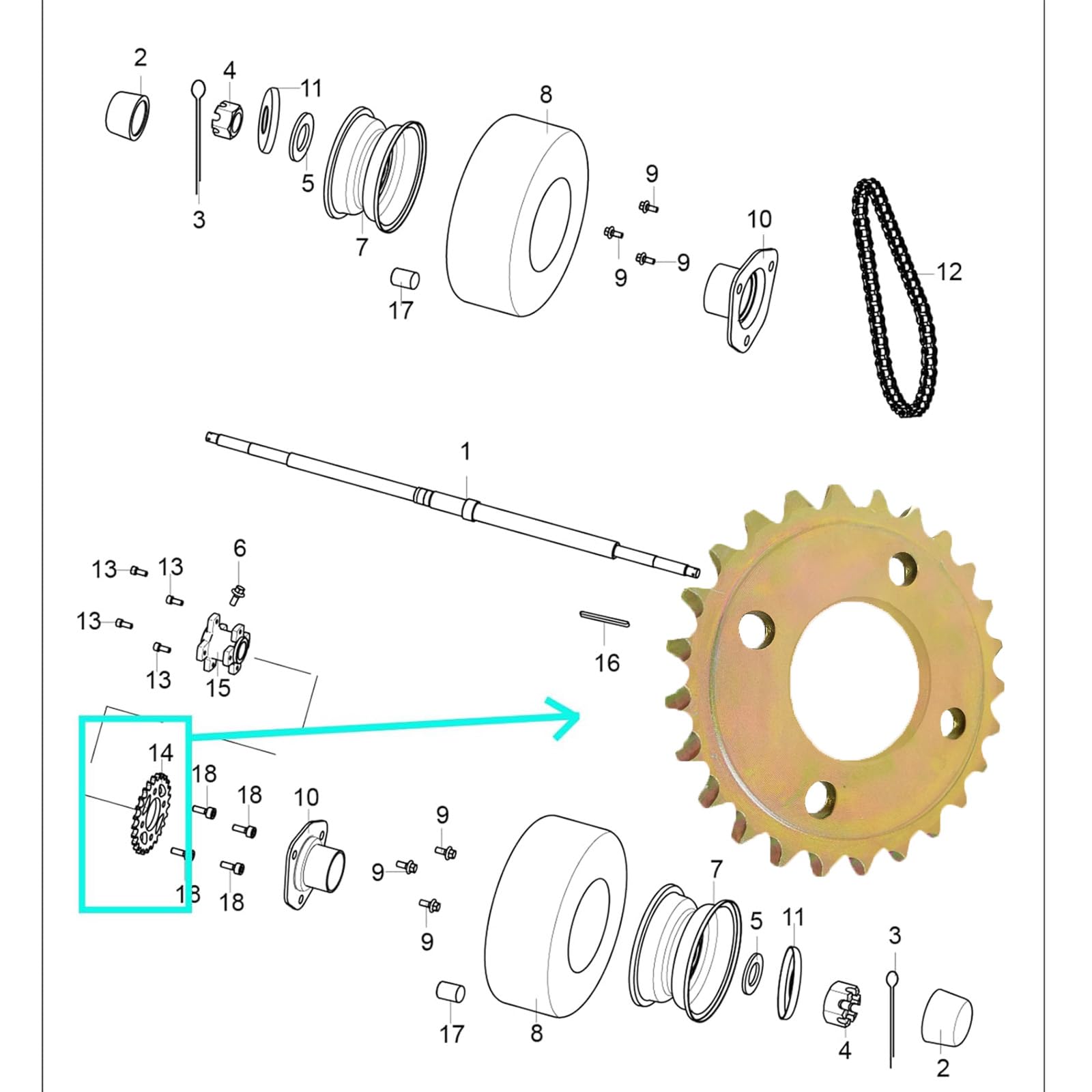 QYMOTO 420 Chain 25 Tooth Sprocket, OEM KT196 Rear Chain Sprocket